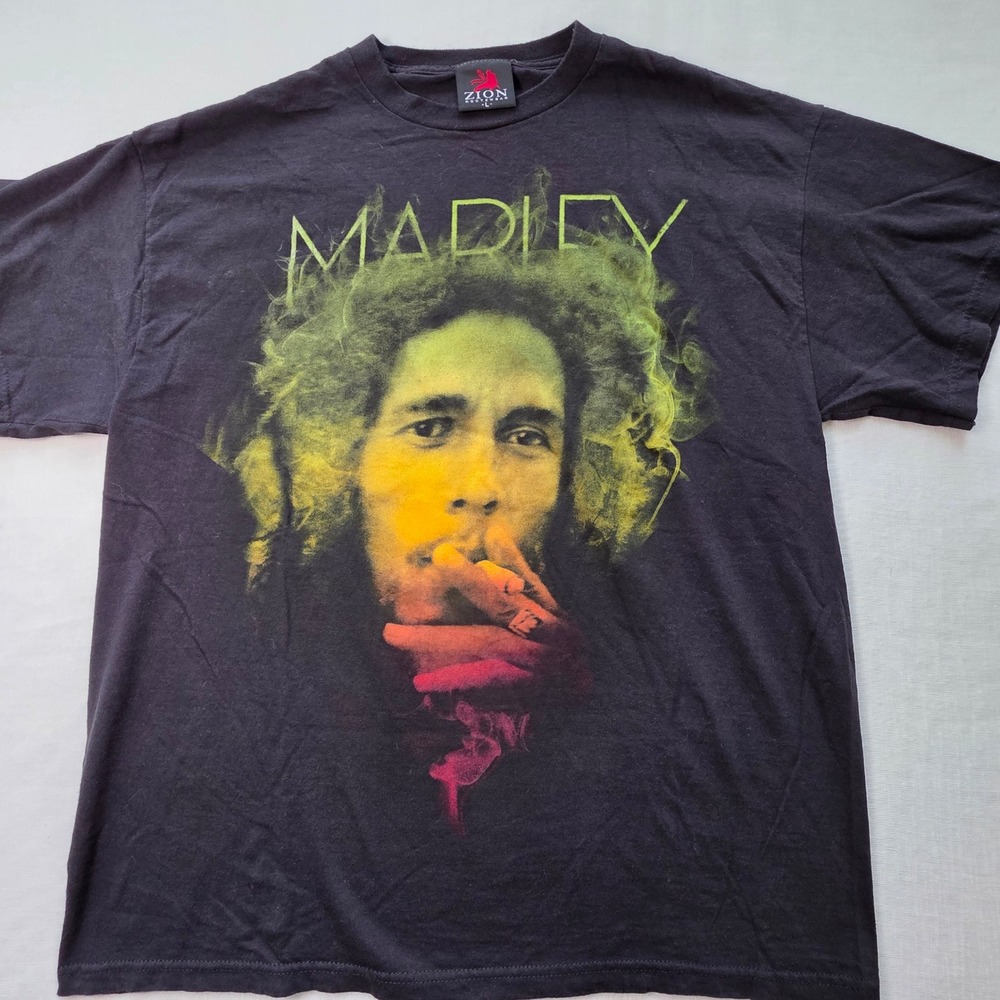 Rasta Tee 90s Bob Marley Graphic T-Shirt Mens L Black Reggae Music festival Y2K - Picture 3 of 8